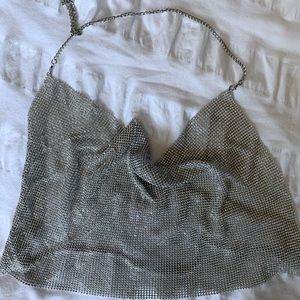 Diamond Chain Cowl Neck Halter Top